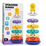 Spin & Slide Stacking Rings, Fun Twist & Stack Action, Stacked Rings Animal Tower Toy for Kids