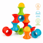 BUILD & STACK SPLICING PUZZLE PLAY SET 28PCS Kids Stacking Cup Puzzle – Montessori Sensory Balance Toy with Suction Balls - Image 2