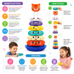 Spin & Slide Stacking Rings, Fun Twist & Stack Action, Stacked Rings Animal Tower Toy for Kids - Image 5